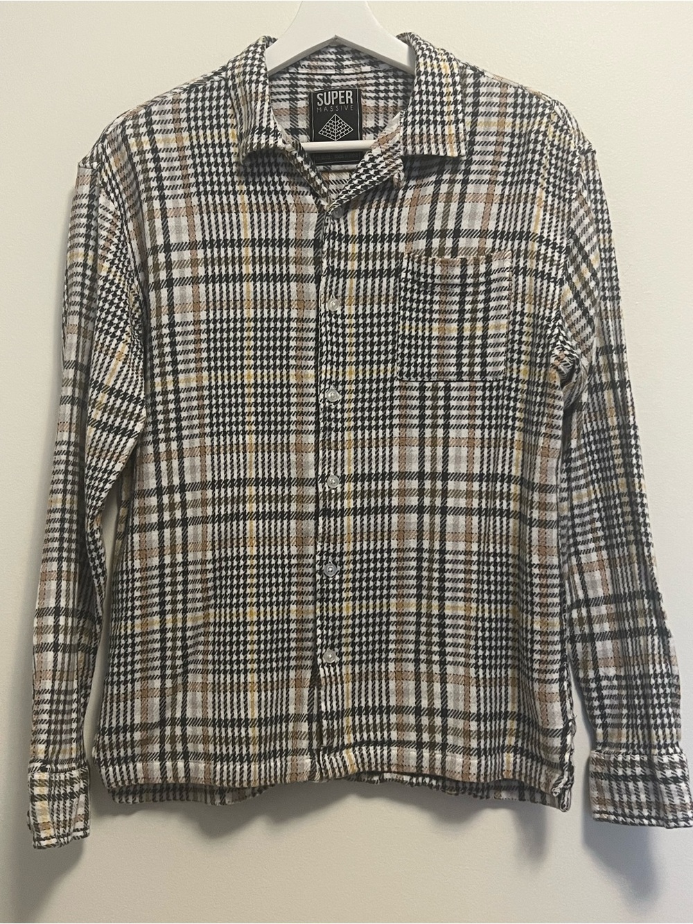 Super Massive Black Tan Plaid‎ Button-Down Shirt Men's Casual Long Sleeve Shirt